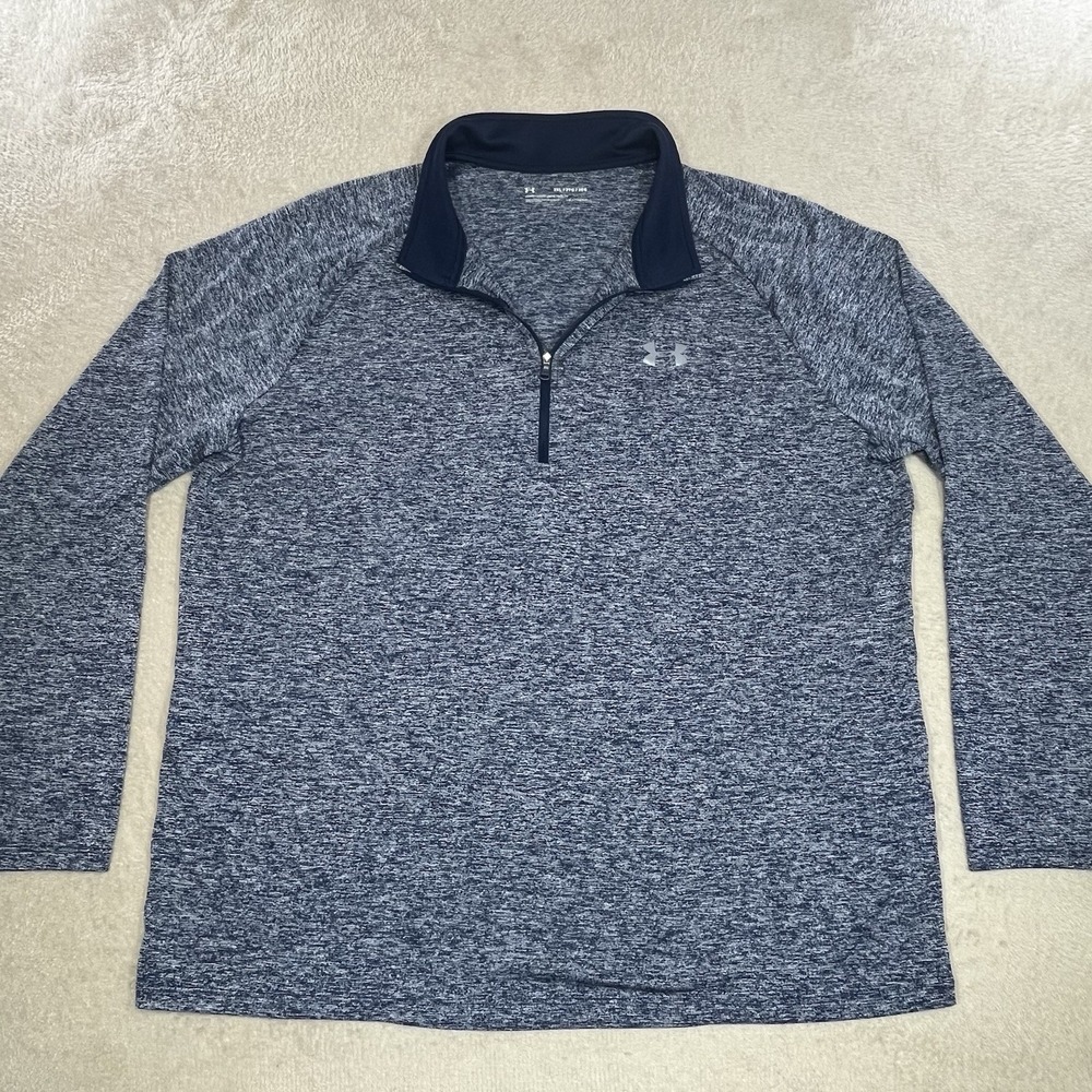 Under Armour Quarter Zip Sweater 2XL Heathered Blue Loose Heatgear Performance
